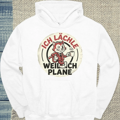 Hoodie - Ich lächle, weil ich plane - Unisex - Katze & Kaffee, Cat Guy Weiß
