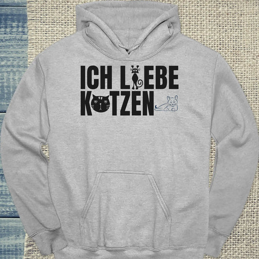 Hoodie - Ich liebe Katzen - Unisex - Katze Grau
