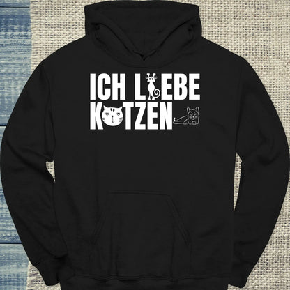 Hoodie - Ich liebe Katzen - Unisex - Katze Schwarz