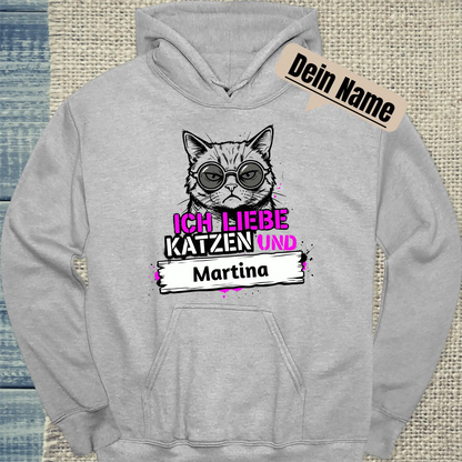 Hoodie - Ich liebe Katzen und - Unisex - Katze, Personalisiert Grau