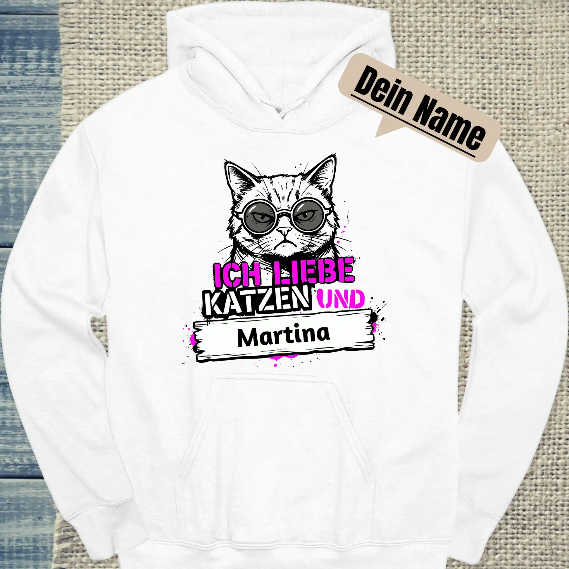 Hoodie - Ich liebe Katzen und - Unisex - Katze, Personalisiert Weiß