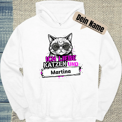 Hoodie - Ich liebe Katzen und - Unisex - Katze, Personalisiert Weiß