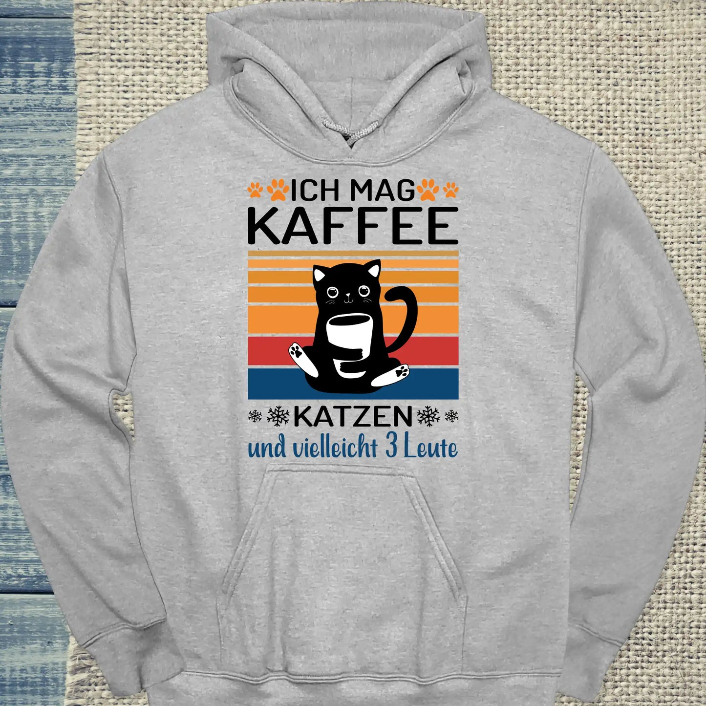 Hoodie - Ich mag Kaffe und 3 Leute - Unisex - Katze & Kaffee Grau