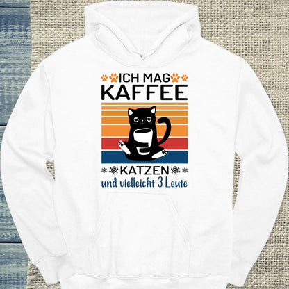 Hoodie - Ich mag Kaffe und 3 Leute - Unisex - Katze & Kaffee Weiß