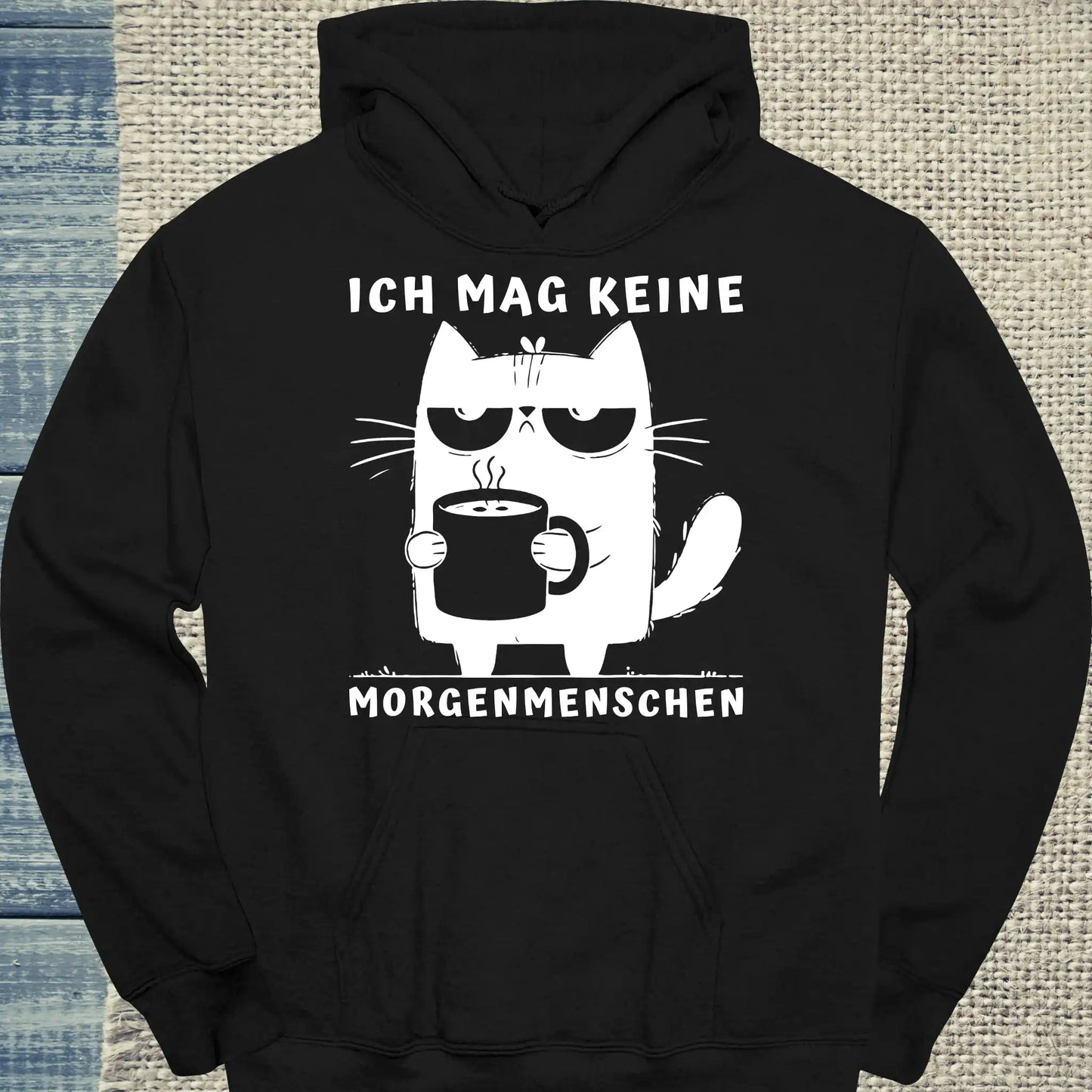 Hoodie - Ich mag keine Morgenmenschen - Unisex - Katze & Kaffee Schwarz