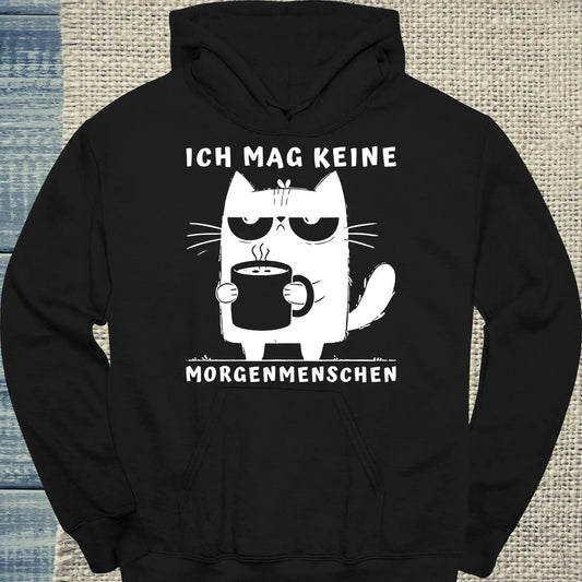 Hoodie - Ich mag keine Morgenmenschen - Unisex - Katze & Kaffee Schwarz