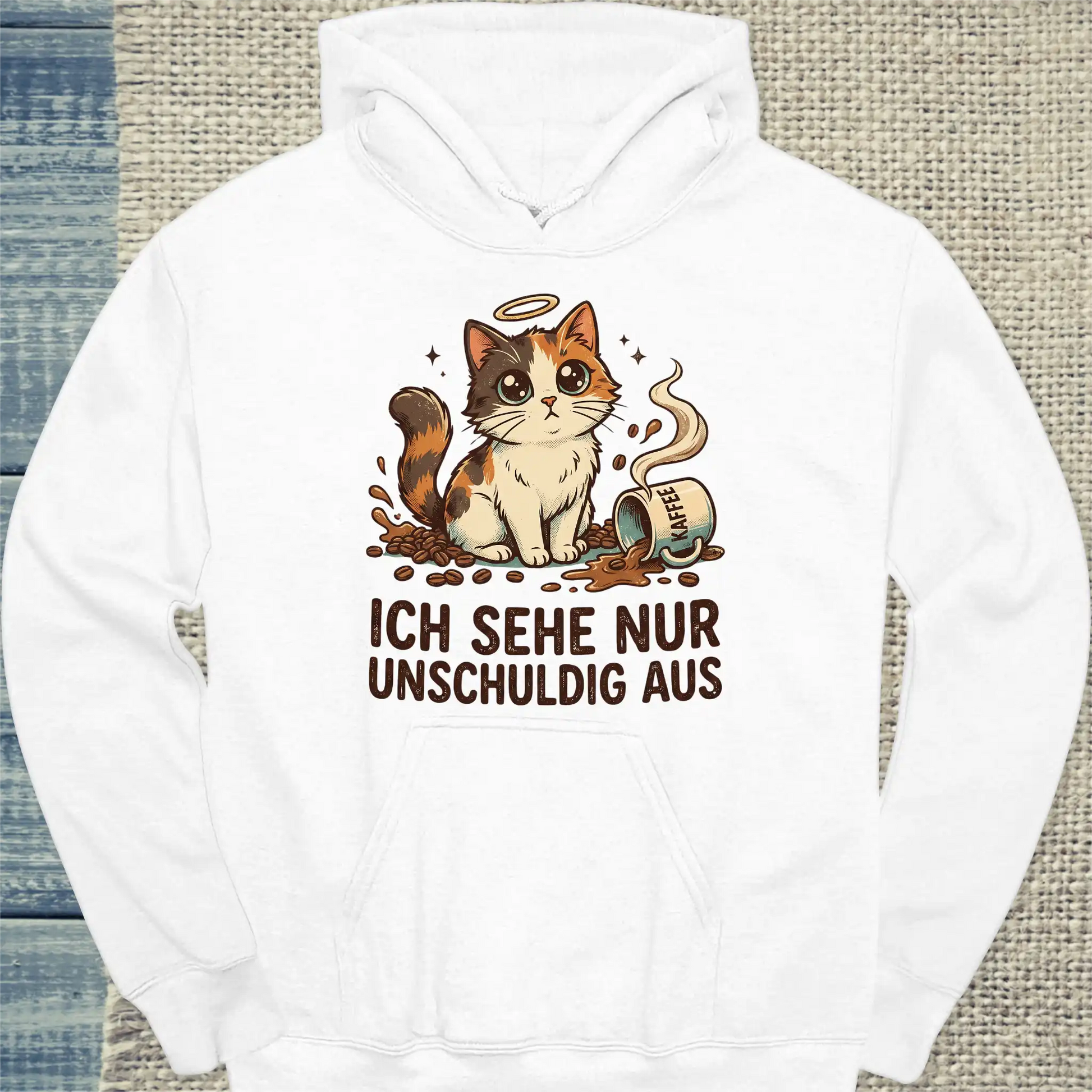 Hoodie - Ich sehe nur unschuldig aus - Unisex - Katze & Kaffee Weiß