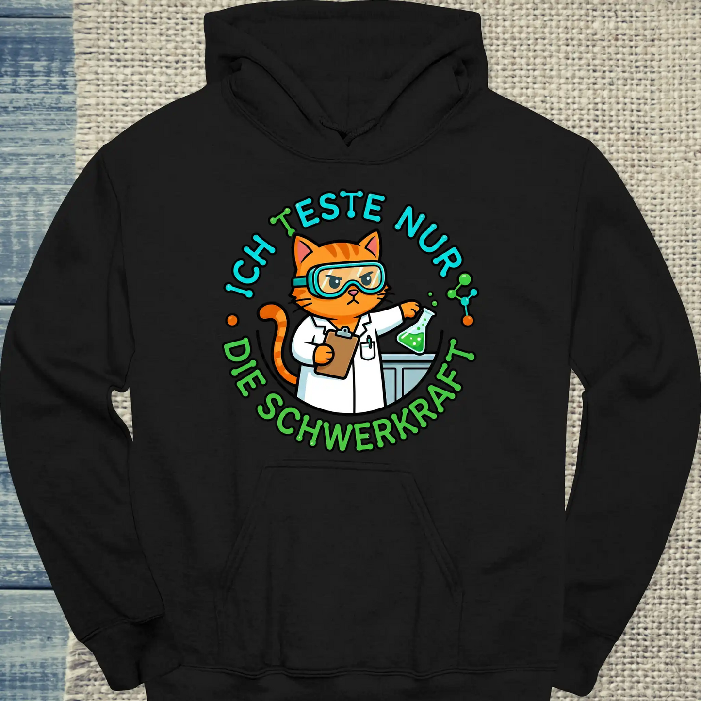 Hoodie - Ich teste nur die Schwerkraft - Unisex - Katze Schwarz