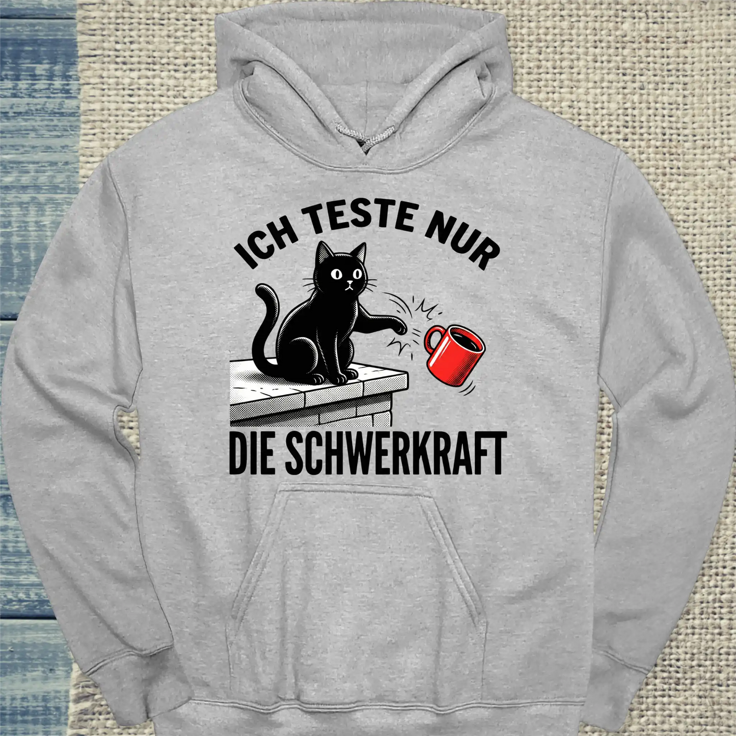 Hoodie - Ich teste nur - Unisex - Katze & Kaffee Grau