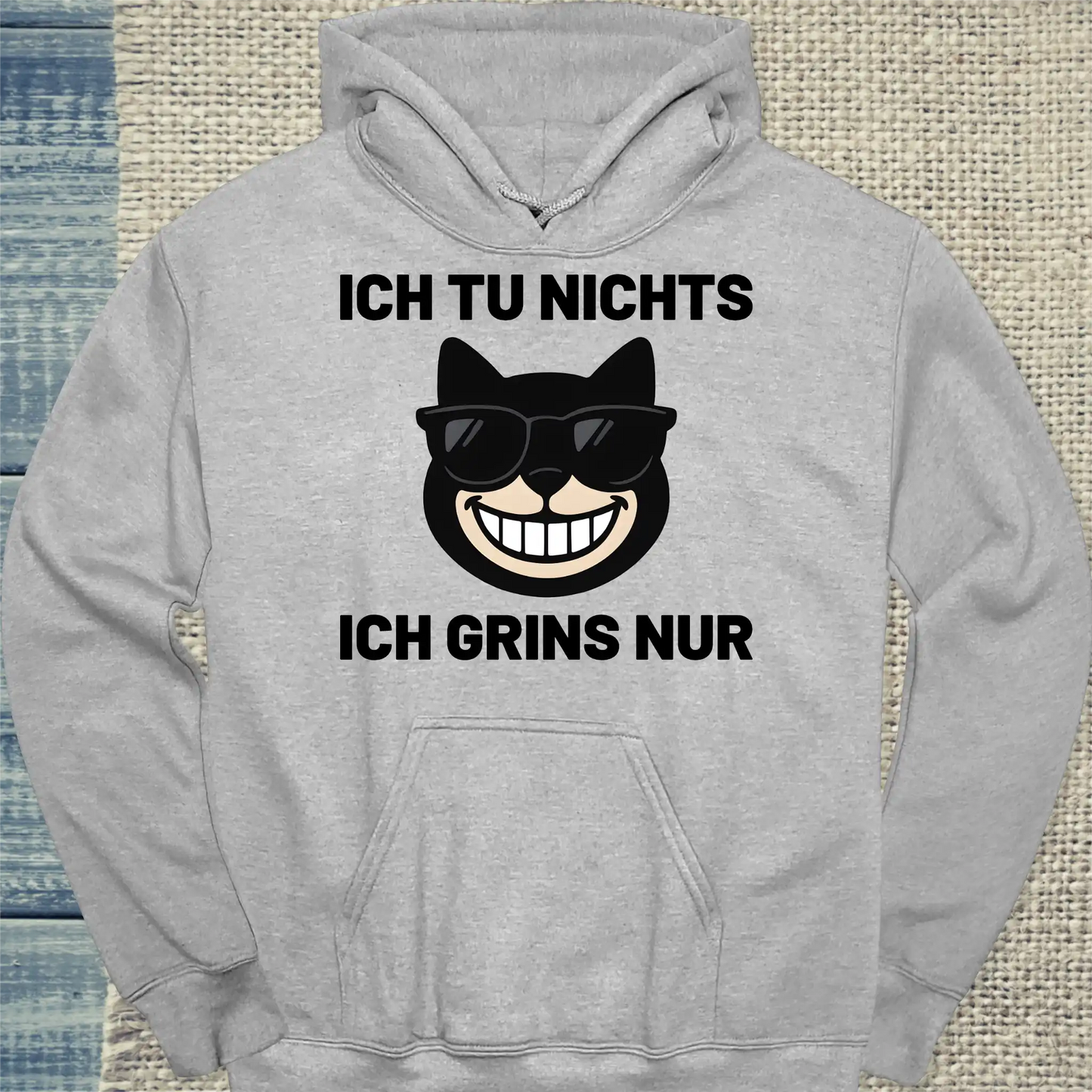 Hoodie - Ich tu nichts, ich grinse nur - Unisex - Katze, Cat Guy Grau