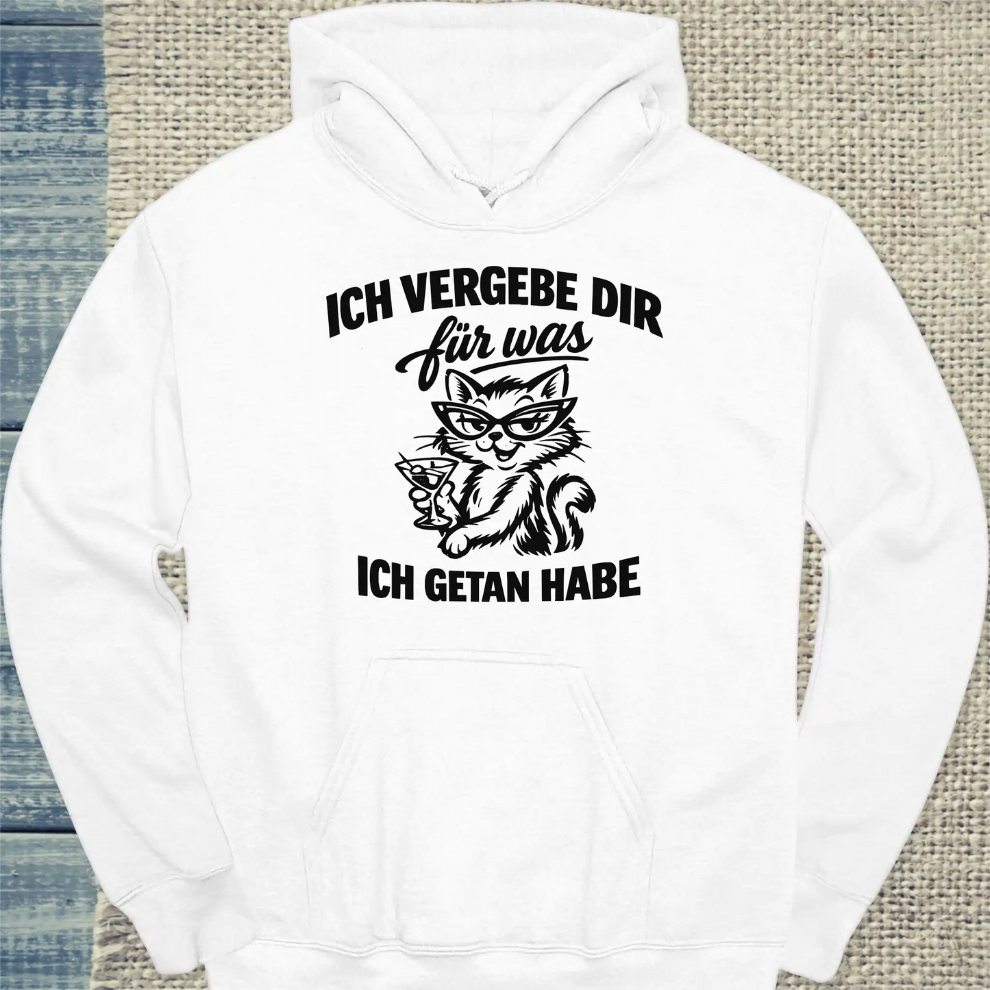 Hoodie - Ich vergebe dir - Unisex - Katze Weiß