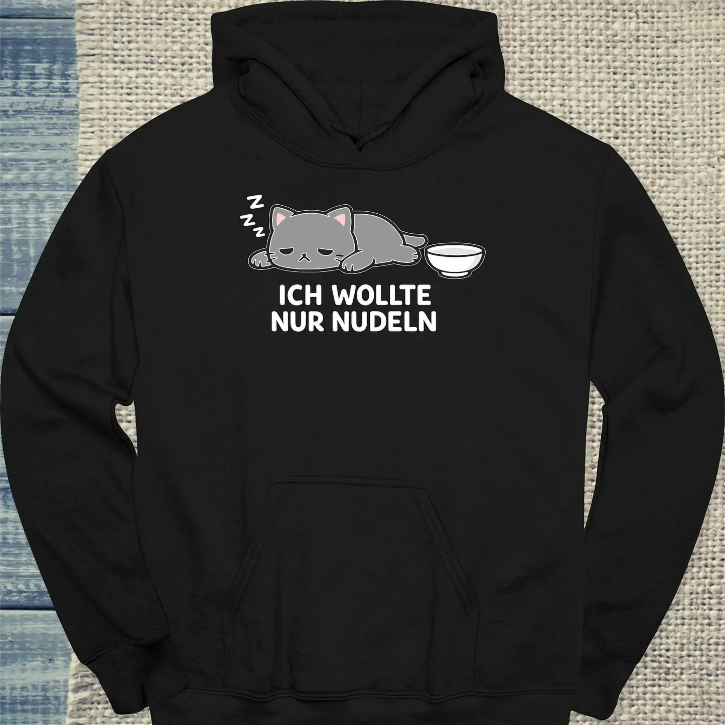 Hoodie - ICH WOLLTE NUR NUDELN - Unisex - Katze, Ramen Schwarz