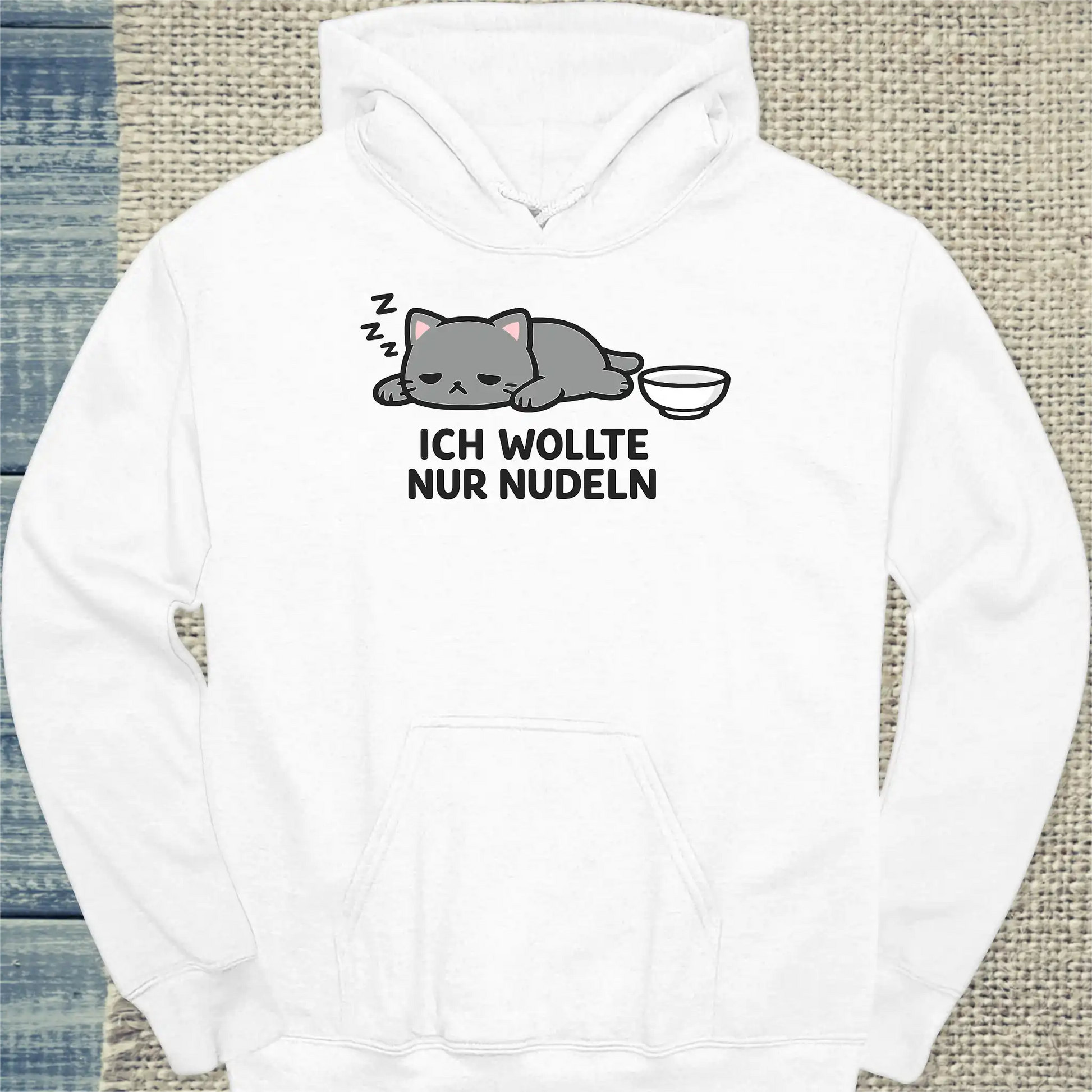 Hoodie - ICH WOLLTE NUR NUDELN - Unisex - Katze, Ramen Weiß