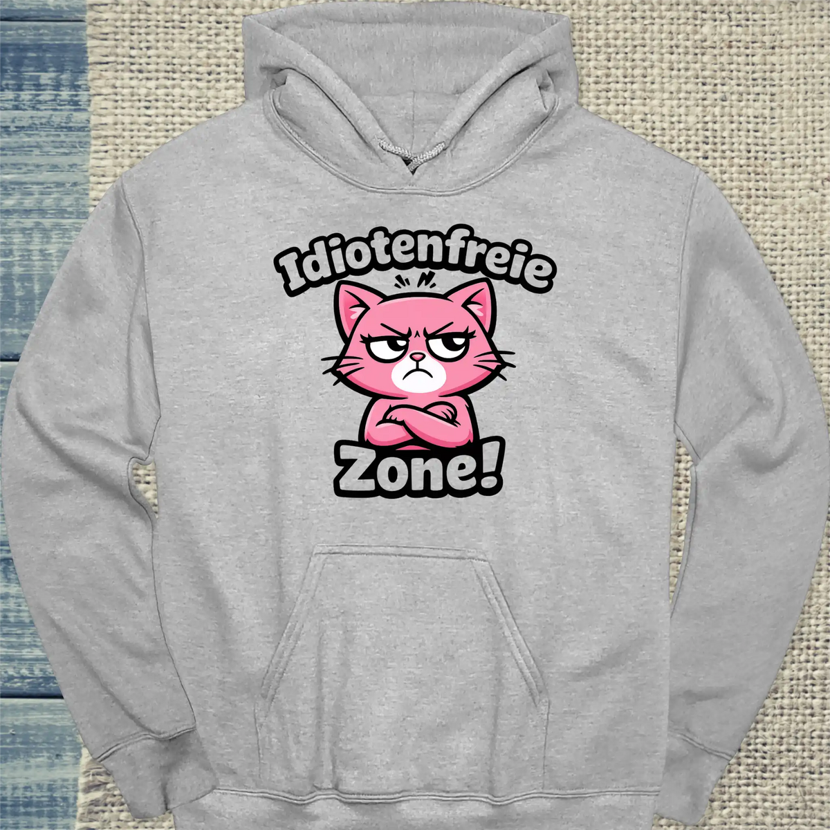 Hoodie - Idiotenfreie Zone! - Unisex - Katze Grau