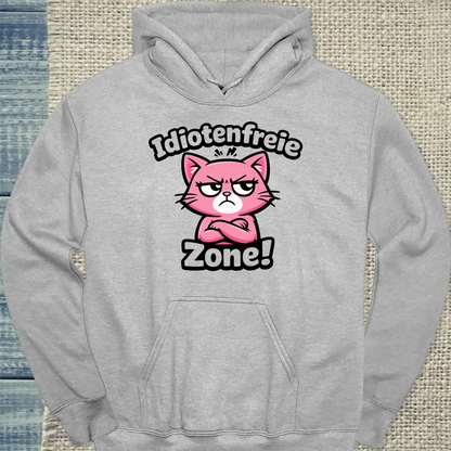 Hoodie - Idiotenfreie Zone! - Unisex - Katze Grau