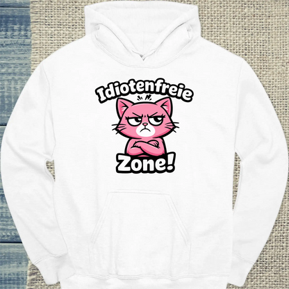 Hoodie - Idiotenfreie Zone! - Unisex - Katze Weiß