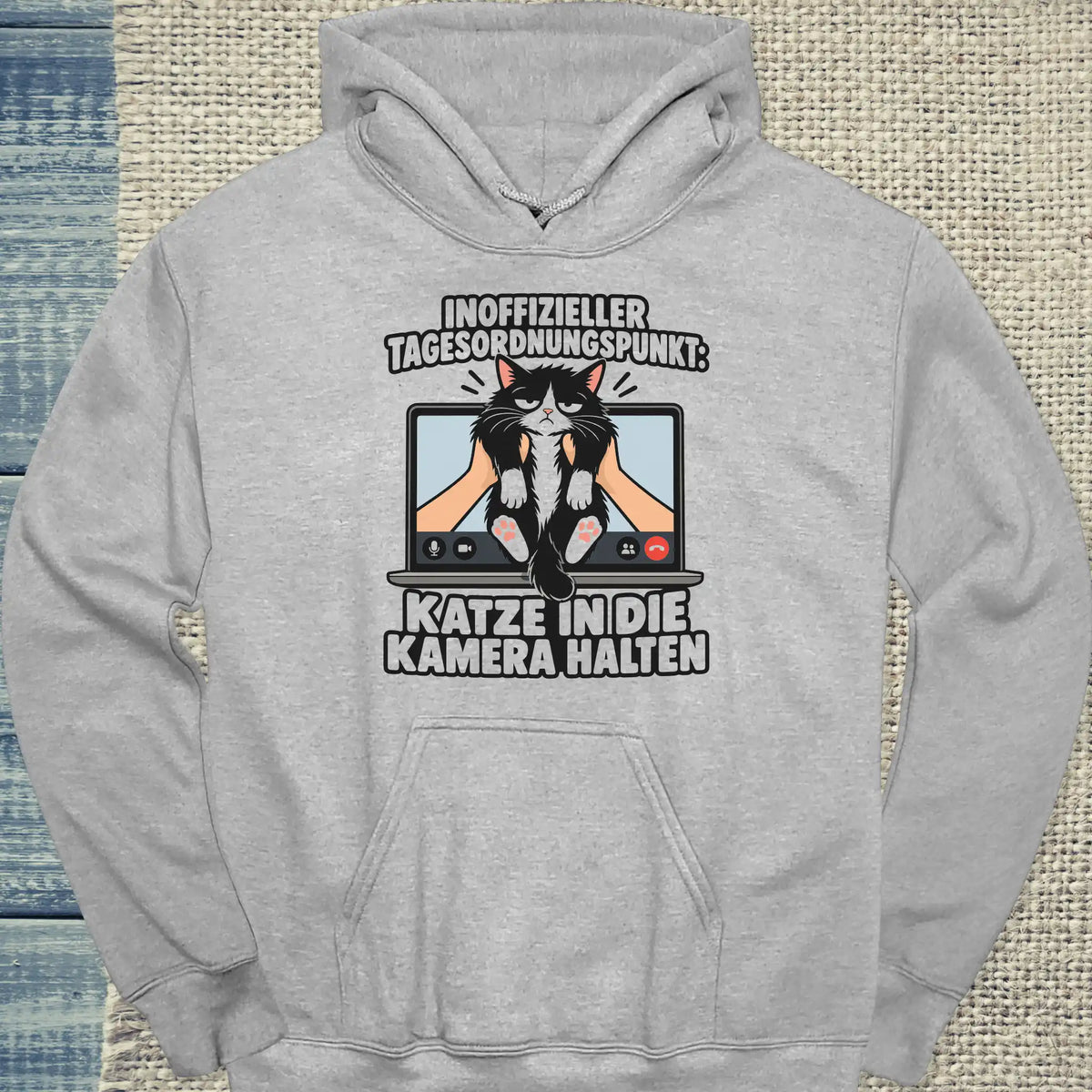 Hoodie - In die Kamera halten - Unisex - Katze Grau
