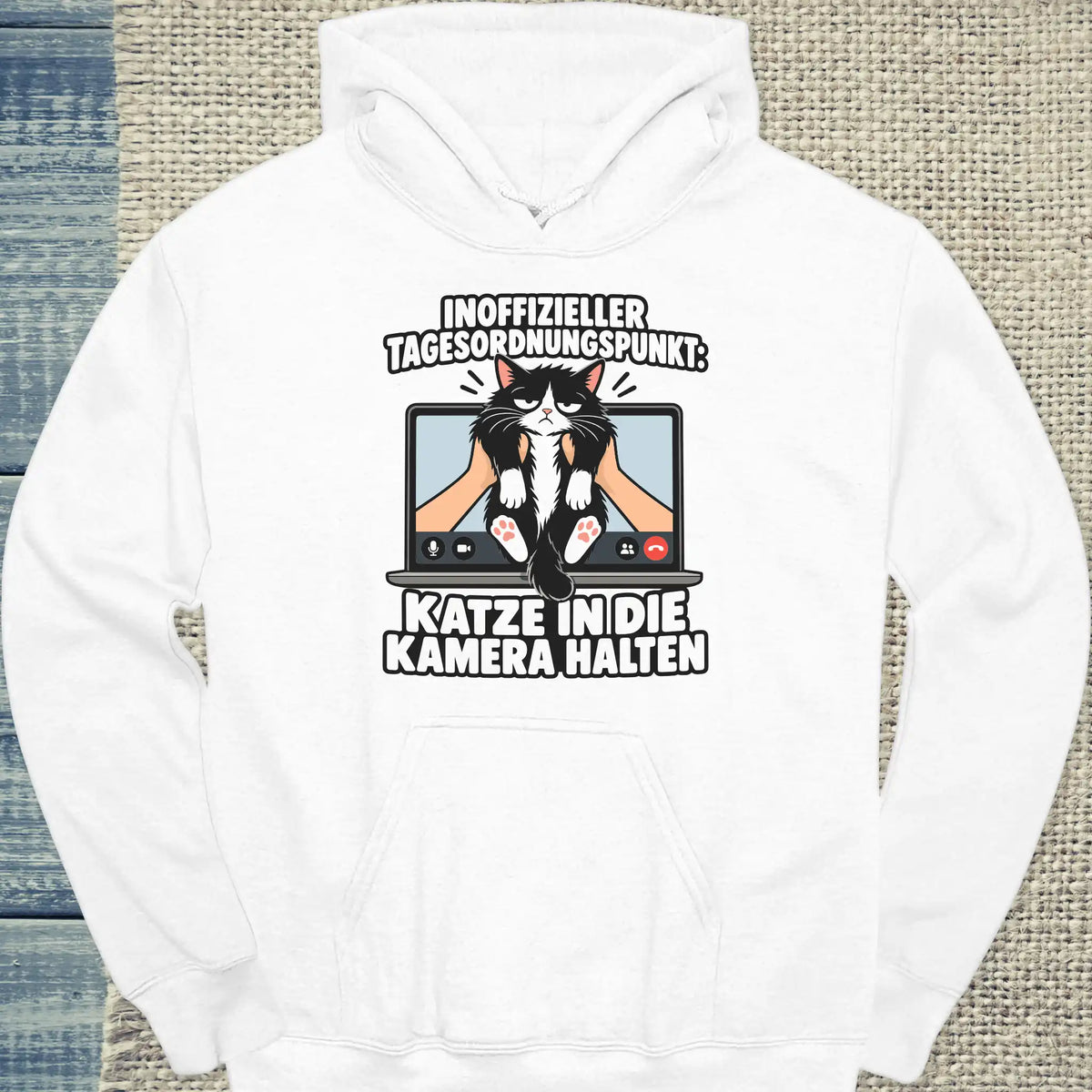 Hoodie - In die Kamera halten - Unisex - Katze Weiß