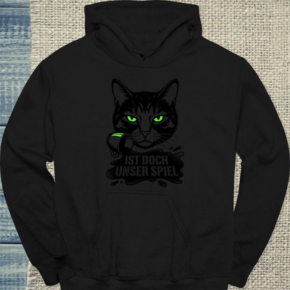 Hoodie - Ist doch unser spiel - Unisex - Katze & Kaffee, Black Edition Schwarz
