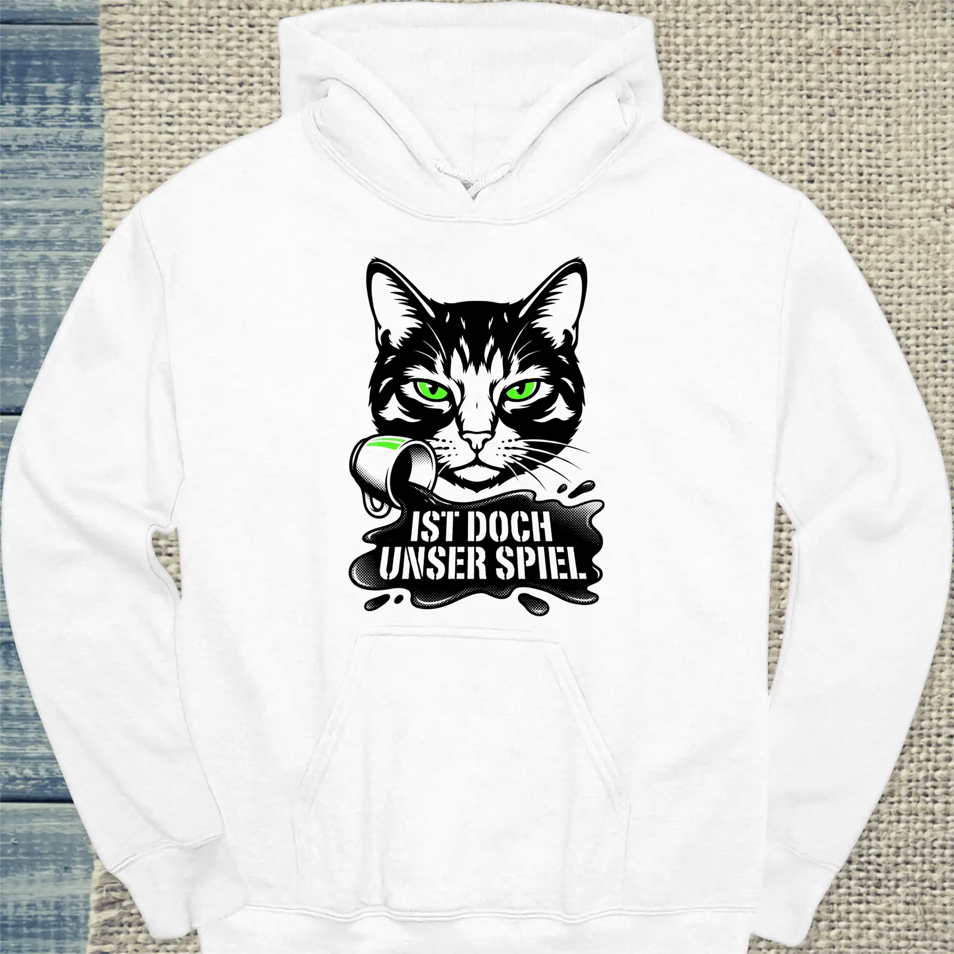 Hoodie - Ist doch unser spiel - Unisex - Katze & Kaffee, Black Edition Weiß