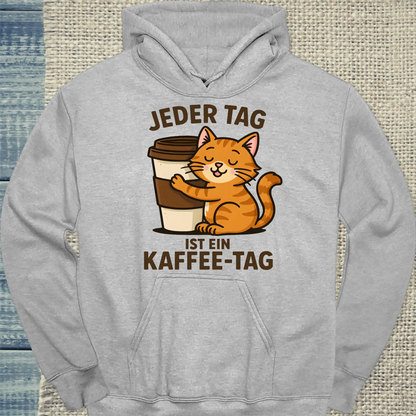 Hoodie - Jeder Tag ist ein Kaffee-Tag - Katze - Unisex - Katze & Kaffee Grau