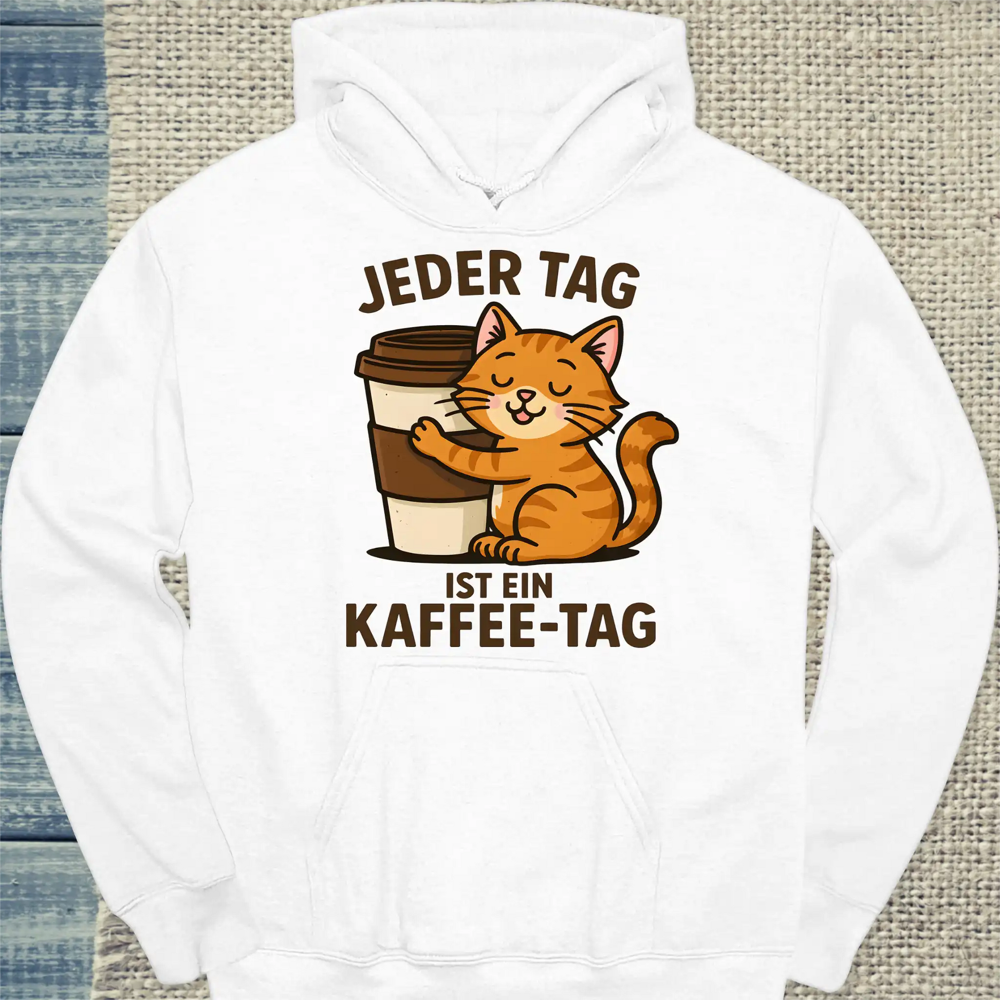 Hoodie - Jeder Tag ist ein Kaffee-Tag - Katze - Unisex - Katze & Kaffee Weiß