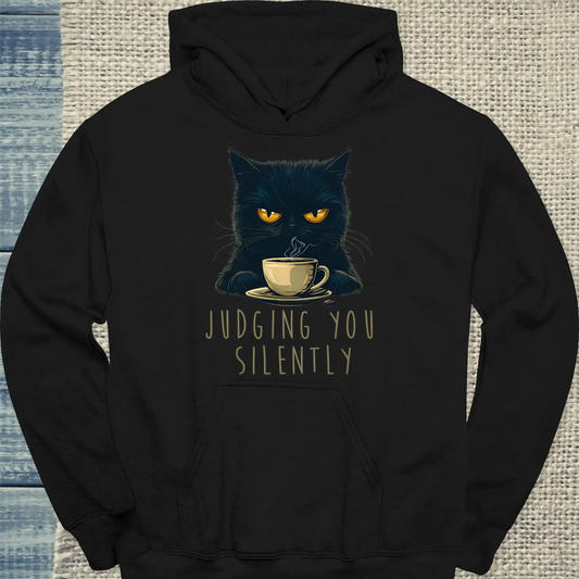 Hoodie - Judging you silently - Unisex - Katze, Kaffee Schwarz