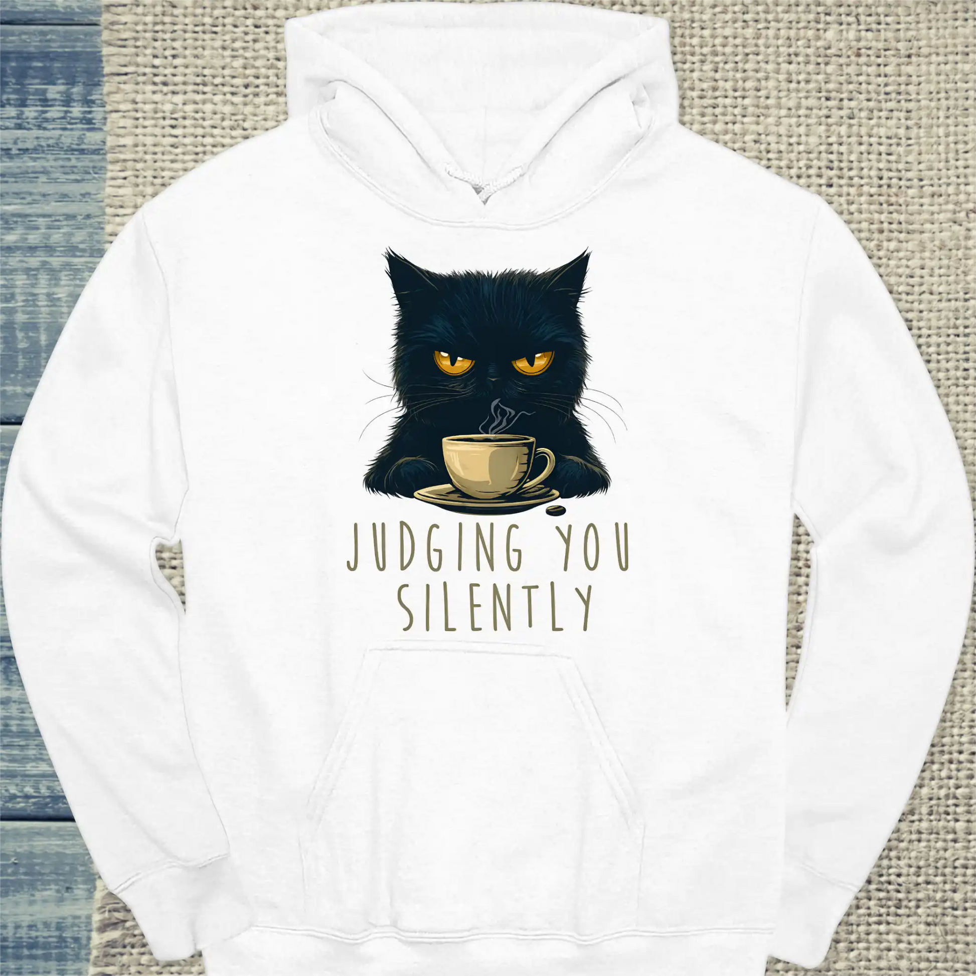 Hoodie - Judging you silently - Unisex - Katze, Kaffee Weiß