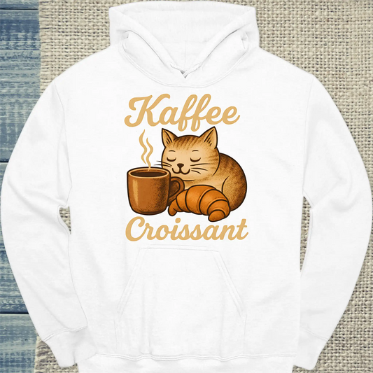 Hoodie - Kaffee Croissant - Unisex - Katze, Kaffee Weiß