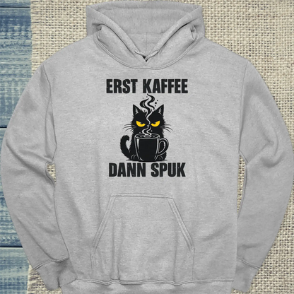 Hoodie - Kaffee dann Spuk - Unisex - Katze & Kaffee, Halloween Grau