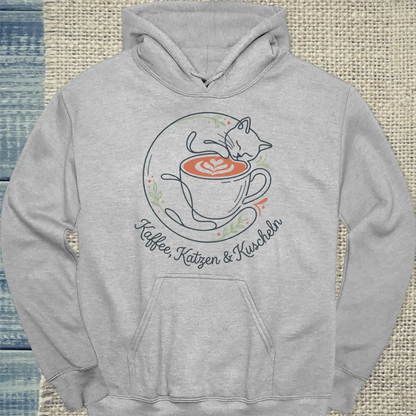 Hoodie - Kaffee Katzen Kuscheln - Unisex - Katze & Kaffee Grau
