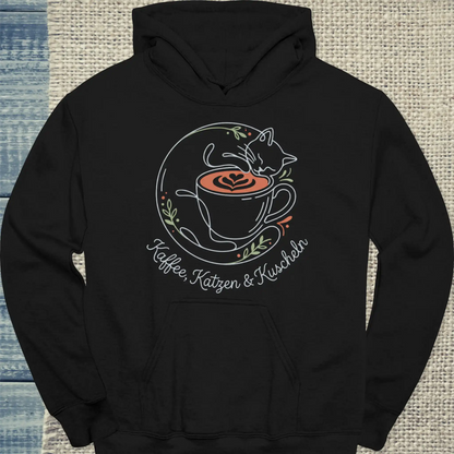 Hoodie - Kaffee Katzen Kuscheln - Unisex - Katze & Kaffee Schwarz