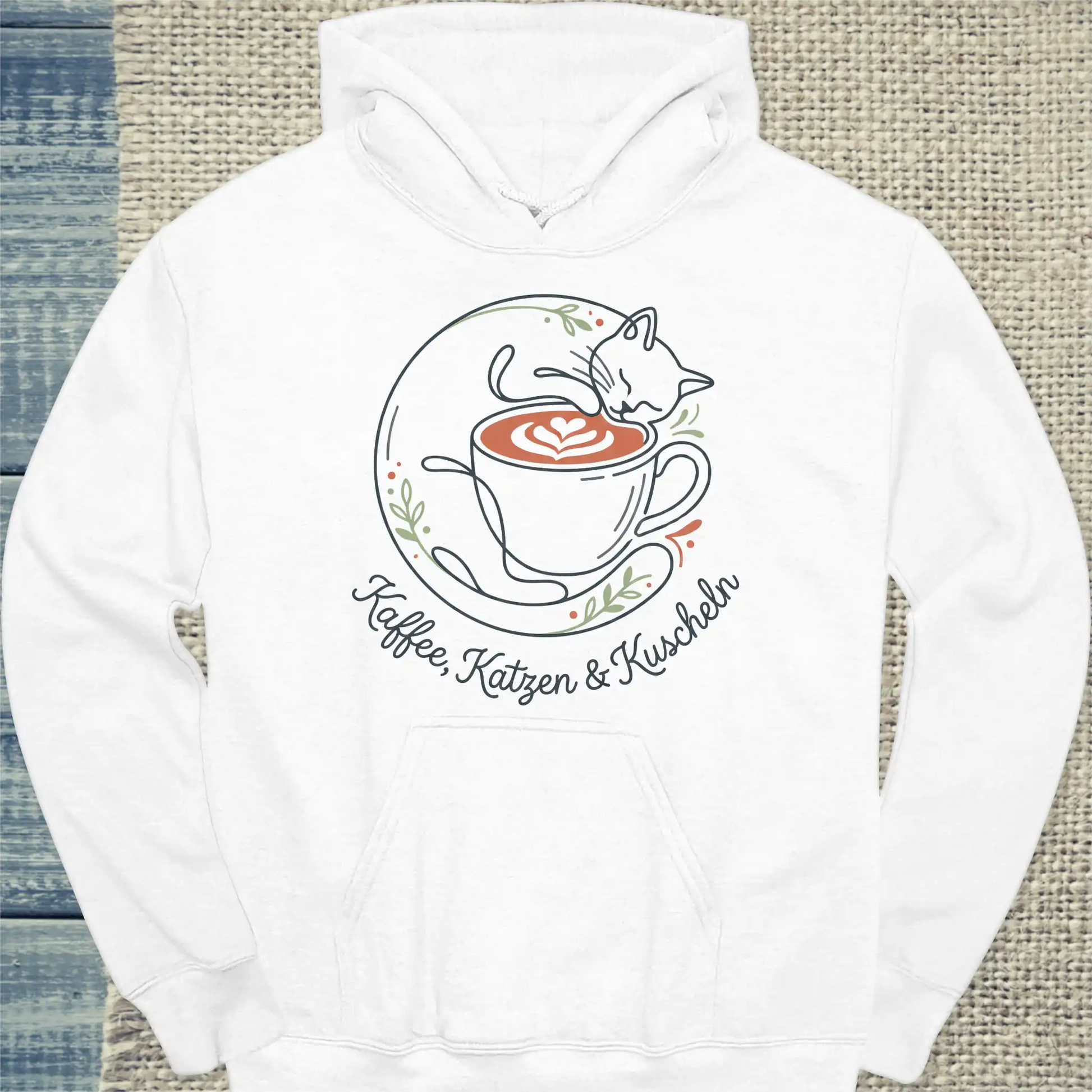 Hoodie - Kaffee Katzen Kuscheln - Unisex - Katze & Kaffee Weiß