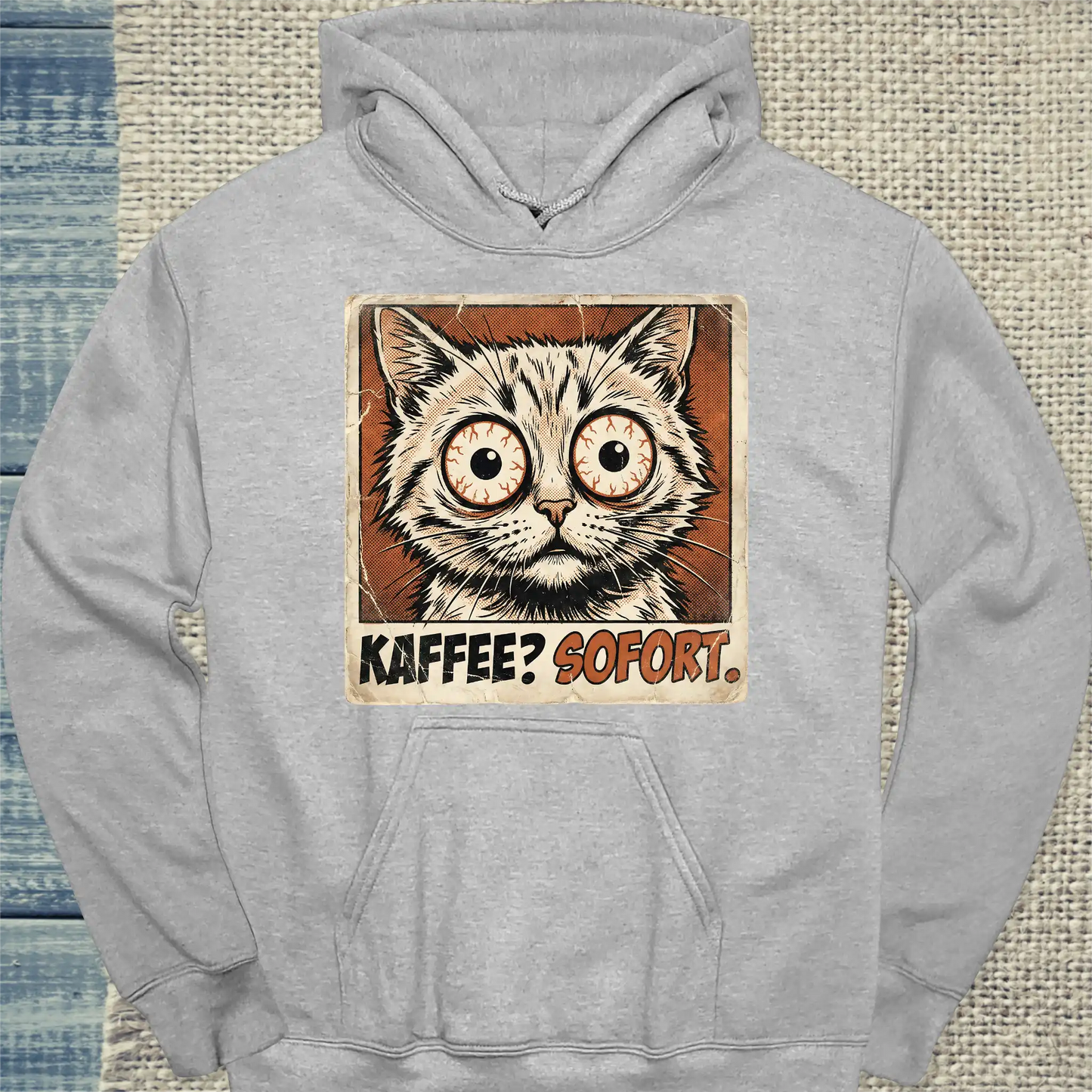 Hoodie - Kaffee? Sofort - Unisex - Katze & Kaffee Grau