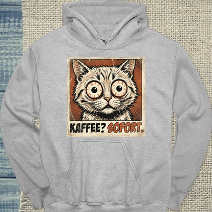 Hoodie - Kaffee? Sofort - Unisex - Katze & Kaffee Grau
