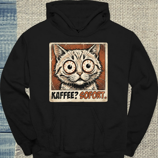 Hoodie - Kaffee? Sofort - Unisex - Katze & Kaffee Schwarz