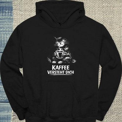 Hoodie - Kaffee versteht Dich - Unisex - Katze & Kaffee Schwarz