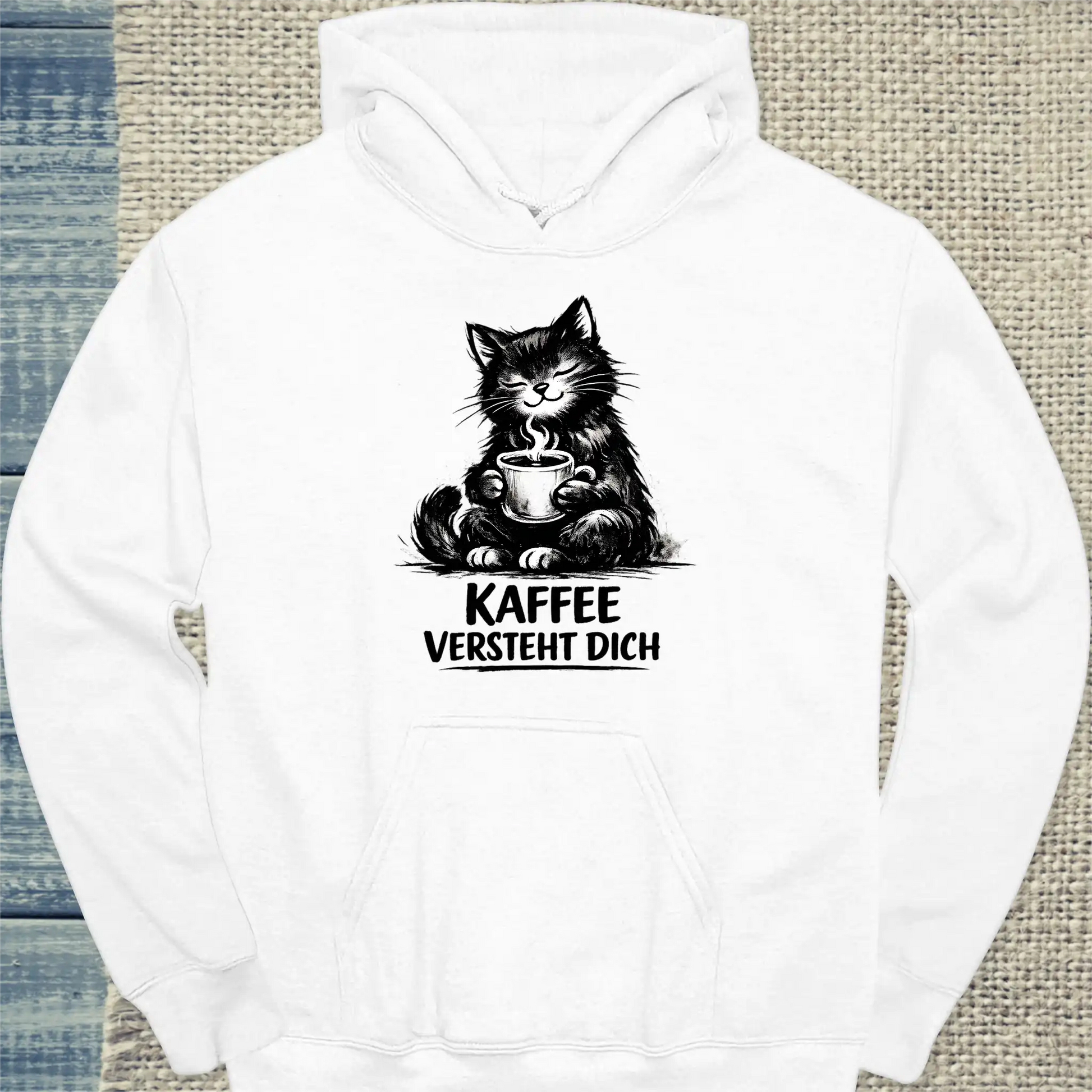 Hoodie - Kaffee versteht Dich - Unisex - Katze & Kaffee Weiß