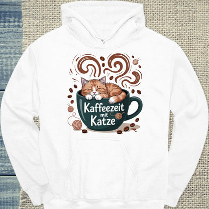 Hoodie - Kaffeezeit mit Katze - Unisex - Katze & Kaffee Weiß