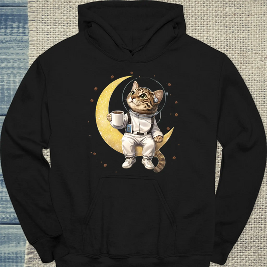 Hoodie - Katze am Mond - Unisex - Katze Schwarz