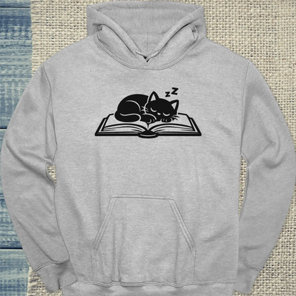 Hoodie - Katze auf Buch - Unisex - Katze Grau