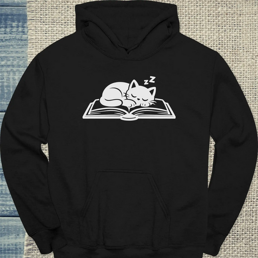 Hoodie - Katze auf Buch - Unisex - Katze Schwarz
