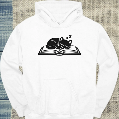Hoodie - Katze auf Buch - Unisex - Katze Weiß