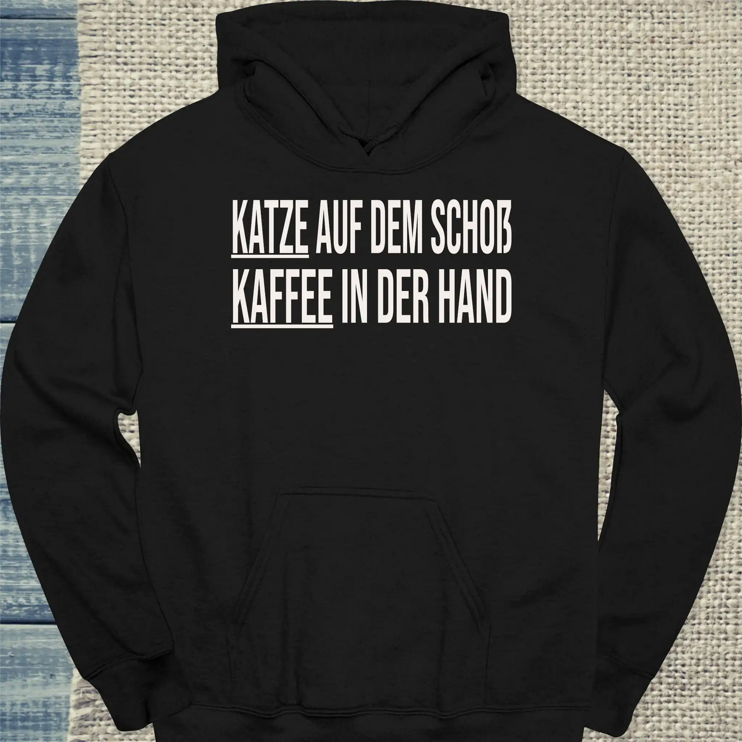 Hoodie - Katze auf dem Schoß. Kaffee in der Hand. - Unisex - Katze & Kaffee Schwarz