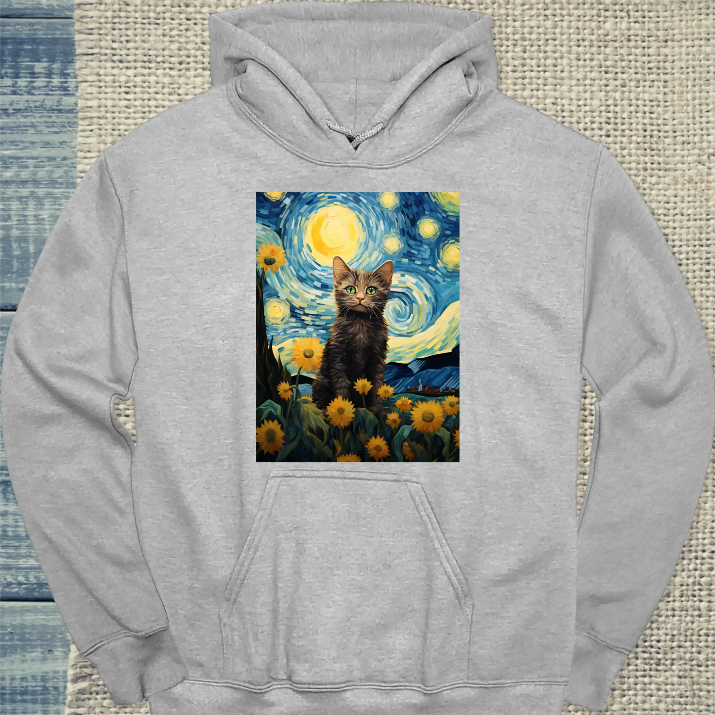 Hoodie - Katze Gogh - Unisex - Katze Grau