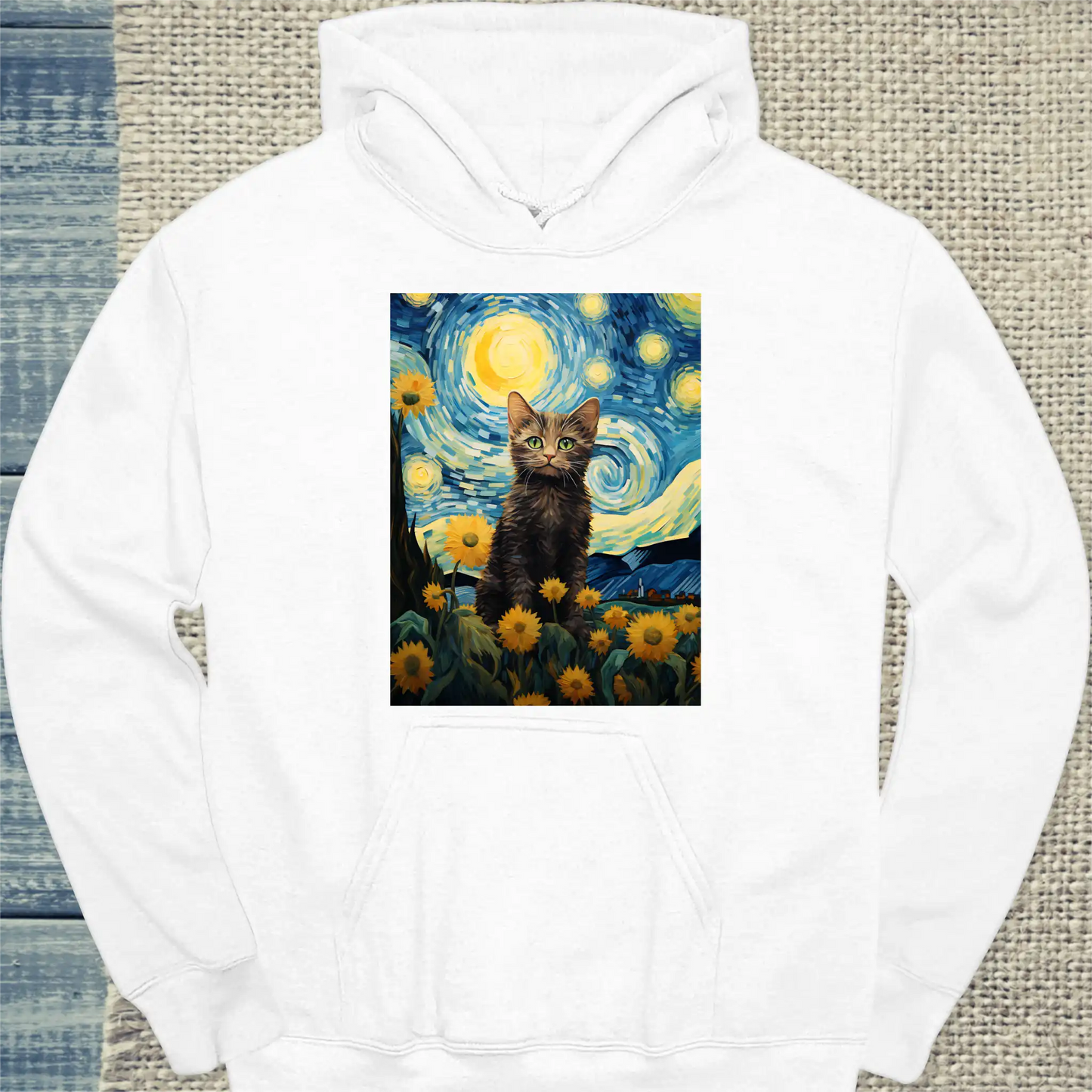 Hoodie - Katze Gogh - Unisex - Katze Weiß