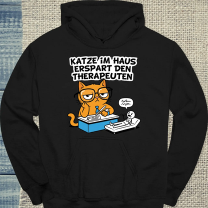 Hoodie - Katze im Haus erspart den Therapeuten - Unisex - Katze Schwarz