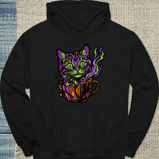 Hoodie - Katze im Kaffee - Unisex - Katze Schwarz