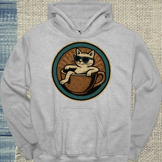 Hoodie - Katze in Tasse - Rund - Unisex - Katze & Kaffee Grau
