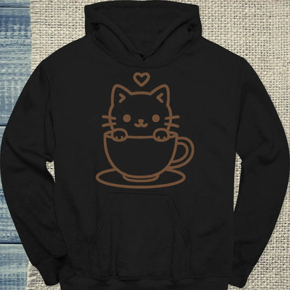Hoodie - Katze in Tasse - Unisex - Katze & Kaffee Schwarz